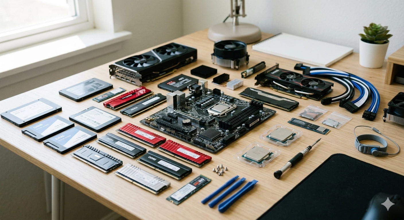 Computer components including memory, storage and graphics cards