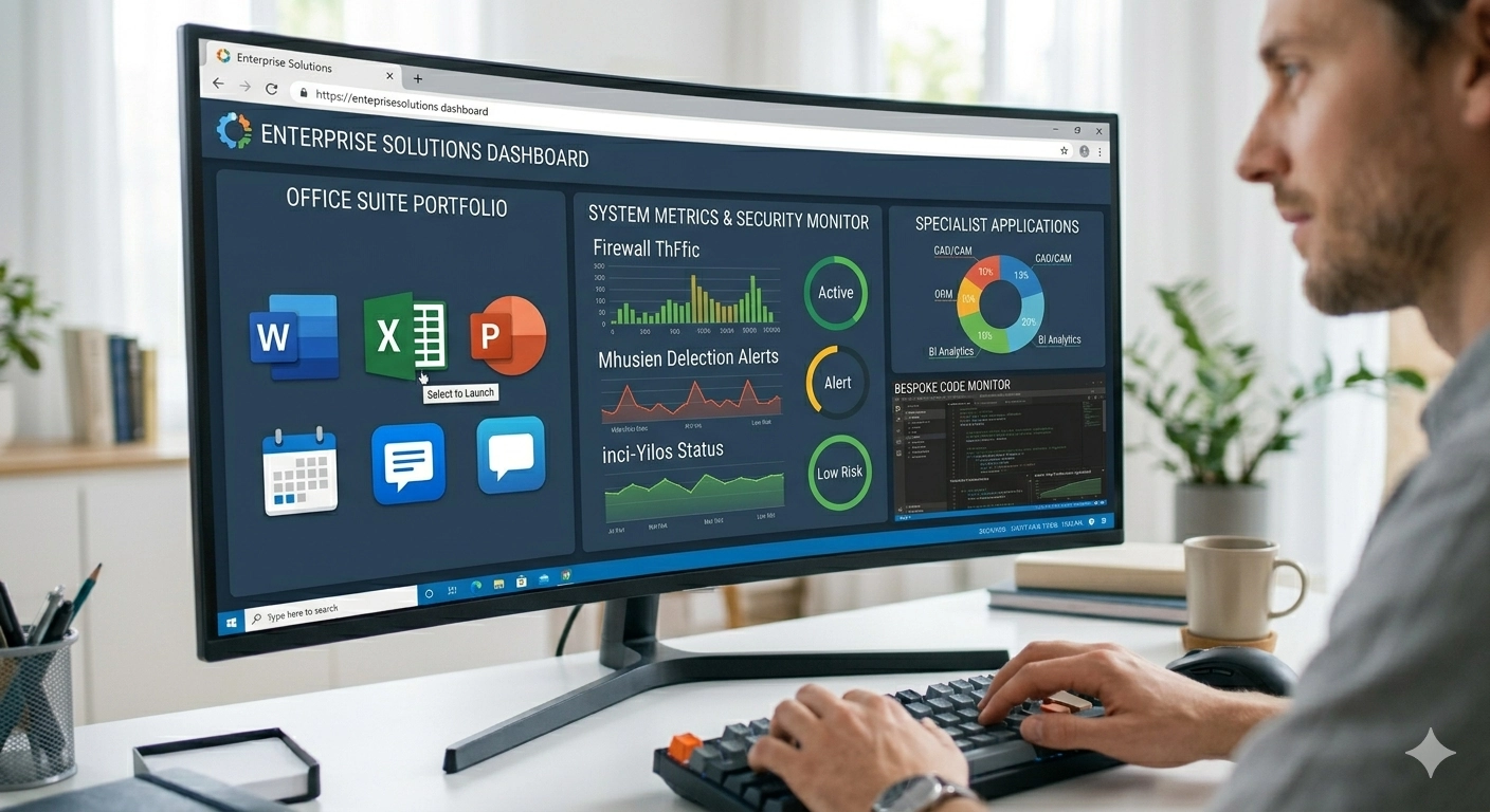 Business software dashboard on monitor